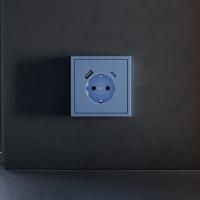 Накладка для розетки с заземлением и защитными шторками, с USB A+C, S70 (деним)
